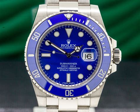 white gold rolex blue dial|rolex submariner 18k white gold.